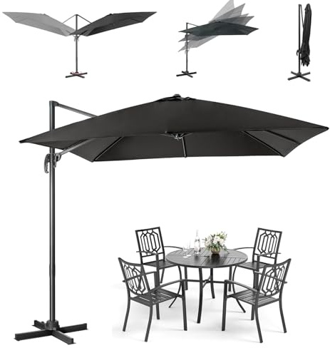 RELAX4LIFE Parasol Déporté Rectangulaire 3x3M, Parasol de Jardin Exterieur Rotatif à 360° par Pédale et Inclinable, avec Toile Anti-UV Anti-UV, 8 Baleines en Alu pour Plage Patio Café Bistro (Charbon)