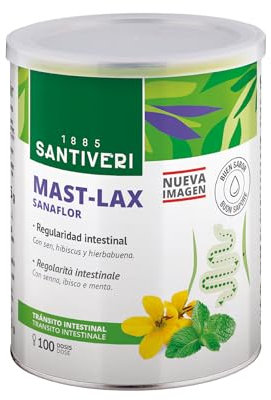 Santiveri MAST-LAX SANAFOR – Complemento Alimenticio con Sen | El Sen Contribuye a la Regularidad del Tránsito Intestinal | Con Hibisco y Hierbabuena | Formato Masticable o Infusión | 75 g