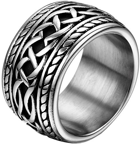 JewelryWe Schmuck 14,3mm Breite Biker Edelstahl-Ring Daumenring Punk Rock Stil Herren Ring Band Geschenk für Männer Farbe Silber Größe 65