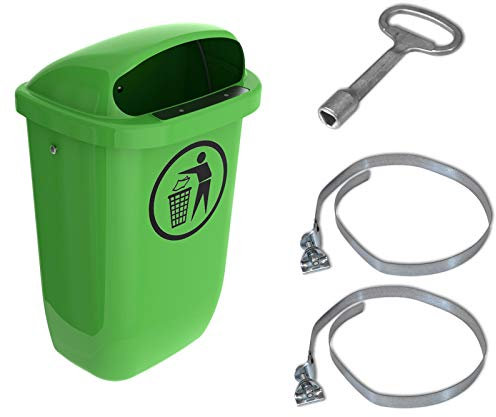 SULO Original Set Abfallbehälter Papierkorb mit Regenhaube | Der Klassiker Made in Germany | 50 Liter | Grün | Mit 2 Befestigungsschellen & 1 Dreikantschlüssel | H740xB432xT256mm