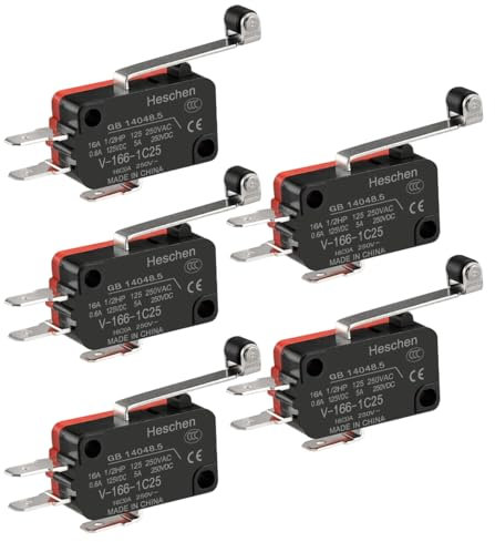 Heschen Micro interruptor, V-166-1C25, SPDT, palanca de rodillo largo, 16A 250VAC, 5PCS