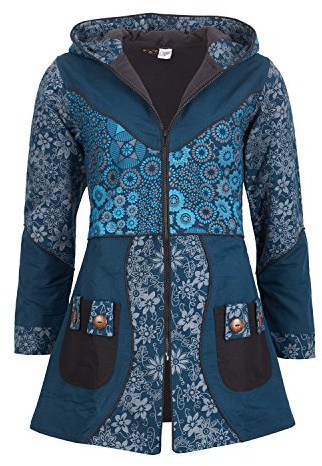 Kunst und Magie Damenmantel mit Kapuze Blumenmuster Jacke Baumwolle