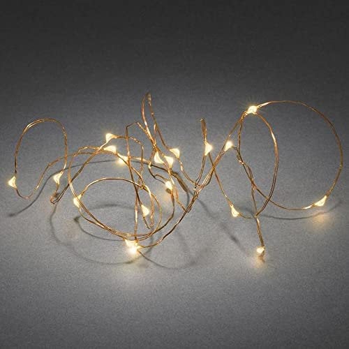Konstsmide Micro LED Lichterkette, 6h Timer, 20 bernsteinfarbene Dioden, batteriebetrieben, Innen, kupferfarbener Draht - 1460-860