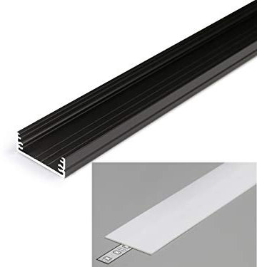 ALU Profil 3,2cm breit Aluminium Schwarz eloxiert für LED Streifen 2m inkl. Abdeckung Milchig für LED Bänder bis max. 29,8mm. (Schwarz, 2m milchig)