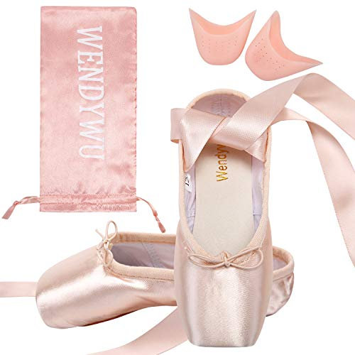 Chaussons de danse professionnels roses avec protection des orteils pour filles et femmes (avec pochette de transport et coussinet d'orteil) – Semelle en cuir, rose, 39.5 EU