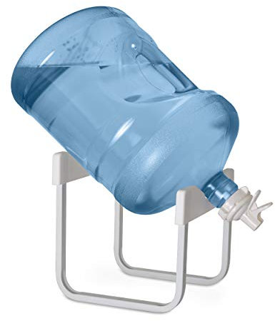 Brio Stainless Steel 3-5 Gallon Water Jug Stand with 2 Dispenser Valves, Rust-Resistant Non Slip Water Stand, BPA Free Fast Flow Spout, Fits 48mm & 55mm Bottles, 2 CAPS Included (White)
