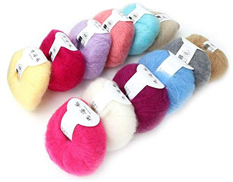 Beliebte weiche Mohair Strick Angora Wolle Garn für DIY Stricken (mit einer Häkelarbeit)(12 colors a set),Strickwerkzeuge