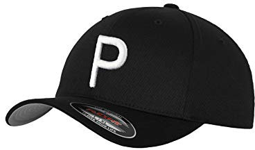 GIDUTEX Flexfit Original Schwarze Basecap Baseball Cap Wooly Combed Mütze inkl. Initial Buchstaben in 3D Stick weiß (L/XL, P)