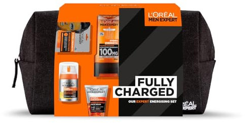 L'Oréal Paris Men Expert Fully Charged Washbag Gift Set For Him, Energising Face & Body Skincare Routine, Deep Cleanse, Revitalising, Gift Set for Men