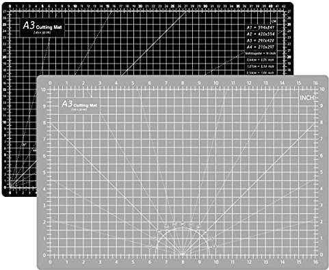 Headley Tools 12 x 18 Inch Thickened Self Healing Cutting Mat, A3 Rotary Cutting Sewing Mat for Crafts, Double Sided 5-Ply Cutting Board for Fabric Leather Modeling Hobby Project, Black/Grey