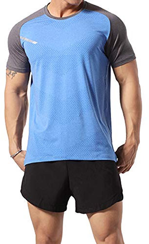 Herren Sportlich Trainieren T-Shirt Atmungsaktive Bequeme Muskellaufhemden Ausbildung Schnelltrocknend Fitnessstudio Aktive Kleidung Blau XL