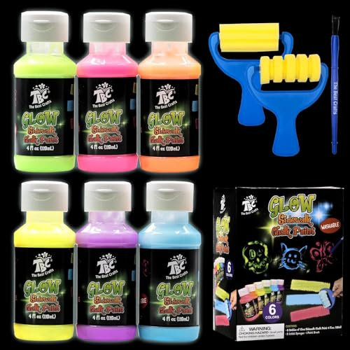 TBC Straßenmalkreiden 6 leuchtende Farben, je 118 ml, Gehweg-Kreidefarben-Set, ungiftig waschbare Flüssigfarbe für Straße, Garten, Spielplatz, geeignet für Kinder ab 6 Jahren