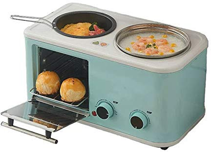 Wgwioo Portable Multifunction 3 in 1 Breakfast Machine, Electric Mini Oven, Family Breakfast Station for Baking, Frying, Steaming, Cooking,Blue