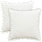 CaliTime Dekokissenbezüge 2er Pack Kuschelige, durchgefärbte, weiche Chenille-Kissenbezüge mit Pom Poms für Couch Sofa Dekoration 55cm x 55cm Creme