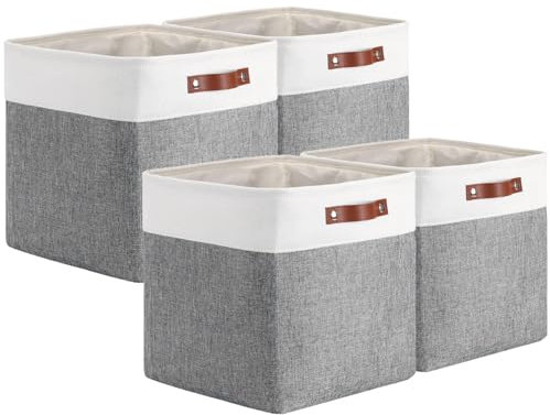 Mangata Thickened Kallax Storage Boxes, Set of 4 Fabric Storage Cubes with Handles(33x38x33cm, Grey White)
