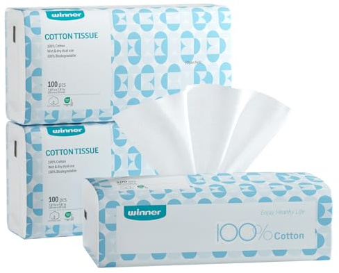 Winner Soft Face Towels, 100% USDA Biobased Facial Towels, Unscented for Sensitive Skin, Oeko-TEX Certified Face Towelettes Disposable, Makeup Remover Dry Wipes, 300 Ct, Pack of 3