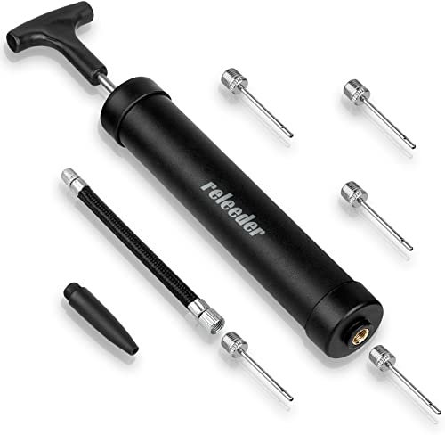 Releeder Portable Ball Pump Kit, 5 Needles, 1 Nozzle & Extension Hose for Soccer, Basketball, Football, Volleyball, Water Polo, Rugby, Exercise Sports Ball, Balloon, Swim Inflatables