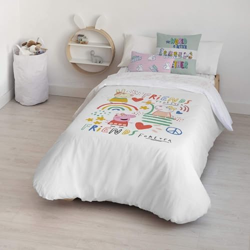 BELUM | Bettbezug Peppa Pig | Bettbezug Modell Together | Bettbezug mit Knöpfen | Bettbezug 100% Baumwolle | Bettbezug (80 cm Bett (140 x 200 cm))