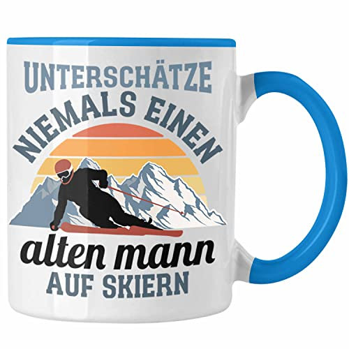 Trendation - Ski Fahren Tasse Geschenk Skifahrer Geschenk Tasse Lustig Männer Skifahren Witz Spruch Sprüche (Blau)