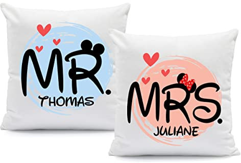 GRAVURZEILE Bedrucktes Kissen mit Spruch - Mr & Mrs Mouse - Personalisiert mit Name - Herzliche Geschenke - Geschenk für Pärchen Füllung