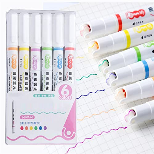 Curve Textmarker-Set, Spitzenstifte mit 6 verschiedenen feinen Spitzen, farbige Kurvenstifte, Textmarker, verschiedene Farben, für Kinder, Jungen, Mädchen, Geschenk (gleiche Kurve A)