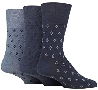 SockShop Gentle Grip Mens Patterned Socks Argyle Striped Spotty Geometric Design, Casual Everyday Wear, Honeycomb Top Comfort Cuff, Pack of 3 - Triangle Repeat Navy/Denim 6-11