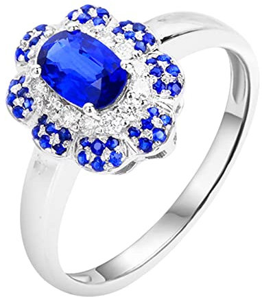 AMDXD Diamantring Weißgold 750 18 Karat Frauen, 0.74ct Saphir Hochzeitsring Blau, Blumen 750 Weißgold mit Diamant Echtschmuck, Gr.66 (21.0)