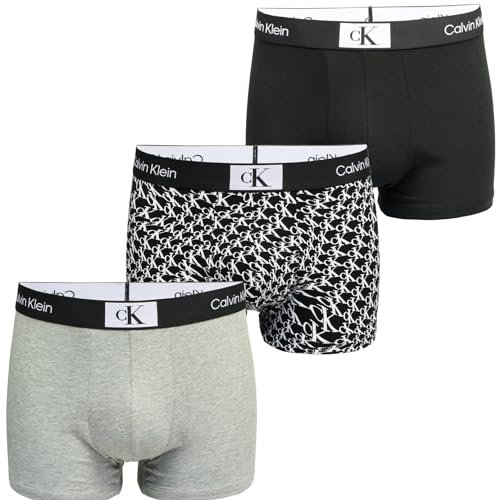 Calvin Klein Boxer Uomo Confezione da 3 Cotone Elasticizzato, Multicolore (Blk, Grey Hthr, Warped Logo Prt_Blk), XS