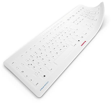 CHERRY STREAM PROTECT MEMBRANE, Hygienischer Silikon-Tastaturschutz, Deutsches Layout (QWERTZ), Desinfizierbare Membran für CHERRY STREAM Tastaturen, Weiß-Grau