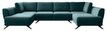 ALTDECOR Ecksofa in U-Form mit Schlaffunktion und Bettkasten mit Gasdruckfeder, Polstercouch Wohnlandschaft rückenecht gepolstert, ideal als Gästebett - LARC 362x191x90 cm Türkis