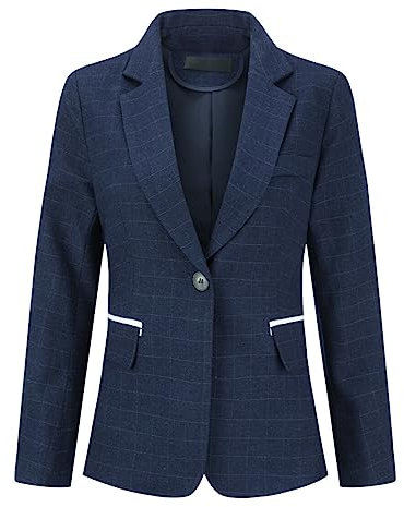 YYNUDA Blazer à Carreaux Femme Costume Un Bouton Slim Veste Poches Revers Cranté Tailleur daffaires décontracté,Bleu,XS