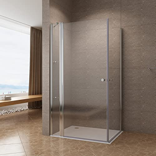 Duschkabine Eckeinstieg Rahmenlos 110x90 x 197 cm Eckdusche Duschwand Glas Duschtür mit Festteil Pendeltür Drehtür mit Nebenteil | Hebe Senk | Eckregale Duschablage | Echtglas 6 mm NANO Beschichtung
