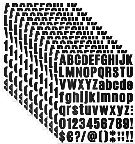 Laughhe 12 Blätter Selbstklebende Nummern Alphabet Aufkleber, Vinyl Buchstaben Zahlen Aufkleber Wetterfest für Schilder, Fenster, Tür, Lastwagen, Haus, Adressnummer