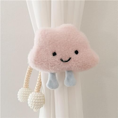 HIRHOEH Vorhänge Raffhalter 2 Stück Cartoon Wolken Gardinenclips Raffhalter Seil, Wolken Vorhanghalter, Vorhang-Clips 3D Wolken für Kinderzimmer Dekoration (Rosa)