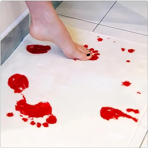 Tapis de bain d'Halloween avec empreintes de sang sanglantes, change de couleur, la feuille devient rouge lorsqu'elle est mouillée, tapis de salle de bain antidérapant pour salle de bain