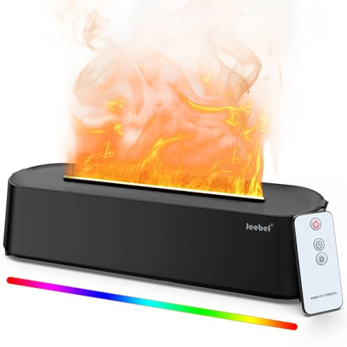 Jeebel Diffuseur d'Huile Essentielle LED Humidificateur Ultrasonique à Effet Flamme Colorée - 200ml Mini Humidificateur avec Télécommande, 3 Modes et 4 Minuterie - Aromathérapie pour Chambre Bureau