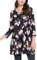 Enmain Maglia Tunica Donna Manica Lunga Maglietta a Maniche Lunghe 3/4 Taglie Forti Blusa Scollo Tondo Floreale Stampata Camicia Elegant Nera Rosa 3XL