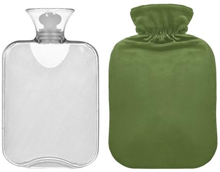 Dark Olive Green Hot Water Bottle with Cover 2L Transparent Hot Water Bags Warm Water Heat Bottles for Menstrual Cramps, Neck, Shoulder, Back Pain Relief