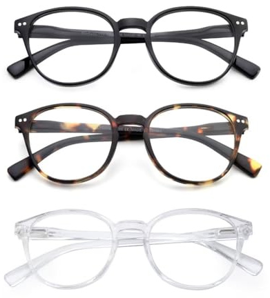 OuShiun Reading Glasses Blue Light Blocking, Spring Hinges Round Readers Glasses for Men Women Lightweight Frame/Anti Glare/Anti Eyestrain/UV protection