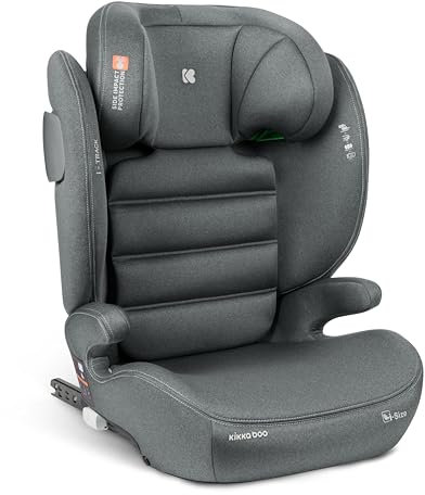 KikkaBoo Kindersitz 15-36 kg mit ISOFIX i-TRACK, Kindersitz ab 3 Jahre, Gruppe 2-3, Autositz bis 12 Jahre, i-Size, SPS, 12-fach verstellbare Kopfstütze, 100-150 cm, Grau