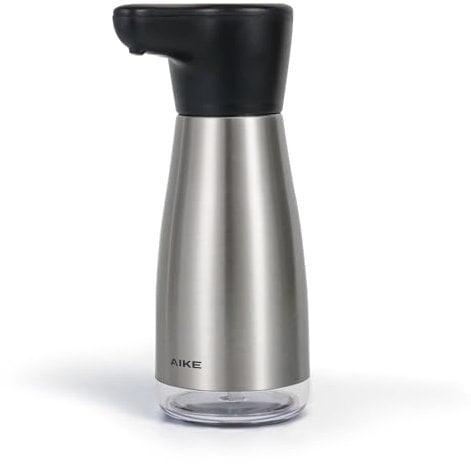 AIKE Dispensador de Jabón Automático Recargable USB, 420 ml Acero Inoxidable, para Cocina y Baño, IPX7 Resistente al Agua