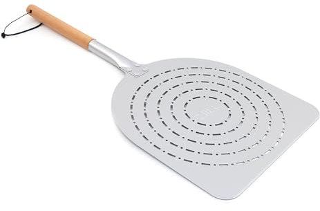 ZiiPa • Pelle à Pizza Perforée Eva • Aluminium Anodisé Léger • Manche en Bois de Hêtre Ergonomique • Anti-Adhésif • Bord Biseauté • 65 x 30,5 cm