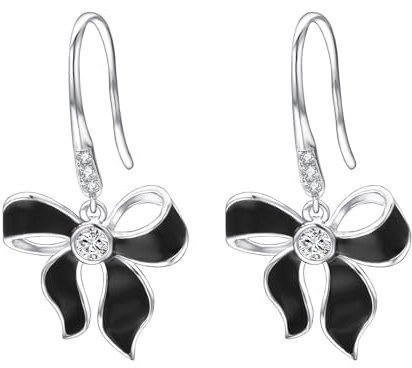 Vissen Boucles Doreille Noires Pendantes Bow Femme Boucle D'oreille Clou Zircone Cubique Cuivre Argent Bijoux