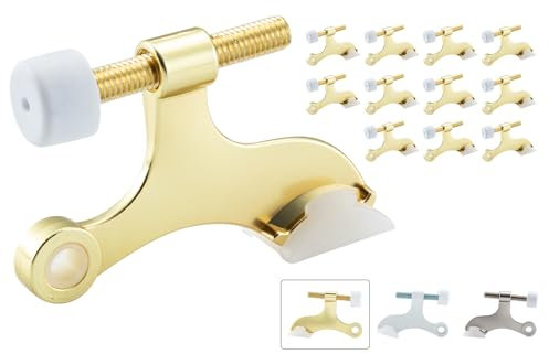 HOME MASTER HARDWARE Hinge Pin Door Stopper 12-Pack, Adjustable Deluxe Heavy Duty Door Stop, Zinc Doorstops with Cushioned Plastics Bumper Tips Satin Brass Finish for Removable Pin Hinge