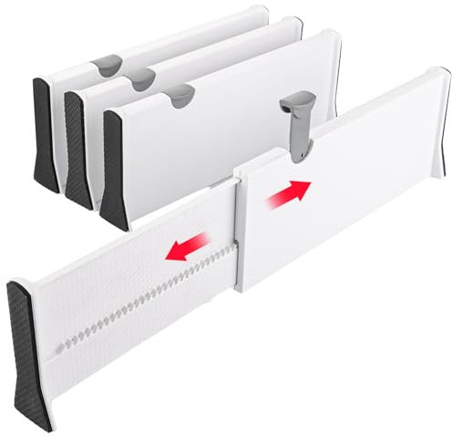 GBACHOOSE 4er Set Schubladentrenner Küche, 33-55cm Schubladentrenner Verstellbar, Plastik Schubladenteiler Hoch 12,5cm, Schubladen Organizer für Küche, Kommode, Badezimmer, Schlafzimmer (Weiß)