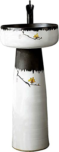 Lavabo da Appoggio in Ceramica Art Creative Lavandino con piedistallo, Lavandino a colonna dipinto a mano Lavabo in ceramica con balcone 80 * 40 cm, Lavandino da bagno da terra in stile retrò per cor