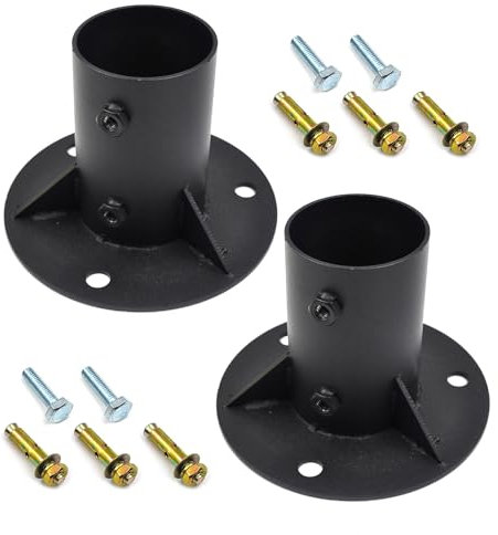 (2 Pack) 2(1-7/8'' OD) Flange Base, Chain Link Fence Pole Floor Flange, for Wood Post Brackets Floor Mount Posts, Heavy Solid Fence Post Concrete Mount