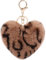 MVKZFE Porte-clés en fausse fourrure avec pompon en forme de cœur - Accessoire de sac à dos - Pour femme et fille, Motif léopard - Marron
