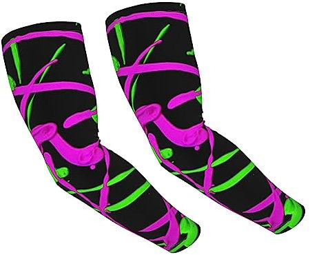 FJQWKLF Im Dunkeln leuchtende Splatter-Neon-UV-Sonnenschutz-Armstulpen, kühlende Sport-Ärmel, rutschfeste Armwärmer aus Eisseide, Armbezüge