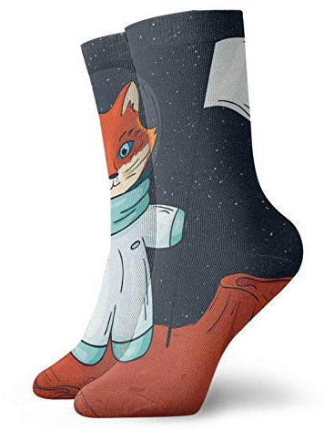 Men'S Socks, Fox-Kosmonaut Hisst Eine Flagge Auf Einem Fremden Planeten Im Weltraum Socken Komfortabel Haussocken Komfort Arbeitssocken Für Herren Damen Trekking 40cm
